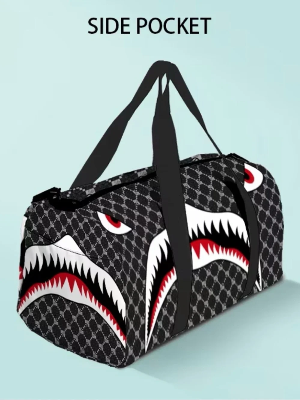 Stylish Black Shark-Print Men’s Duffle Bag - Unbranded